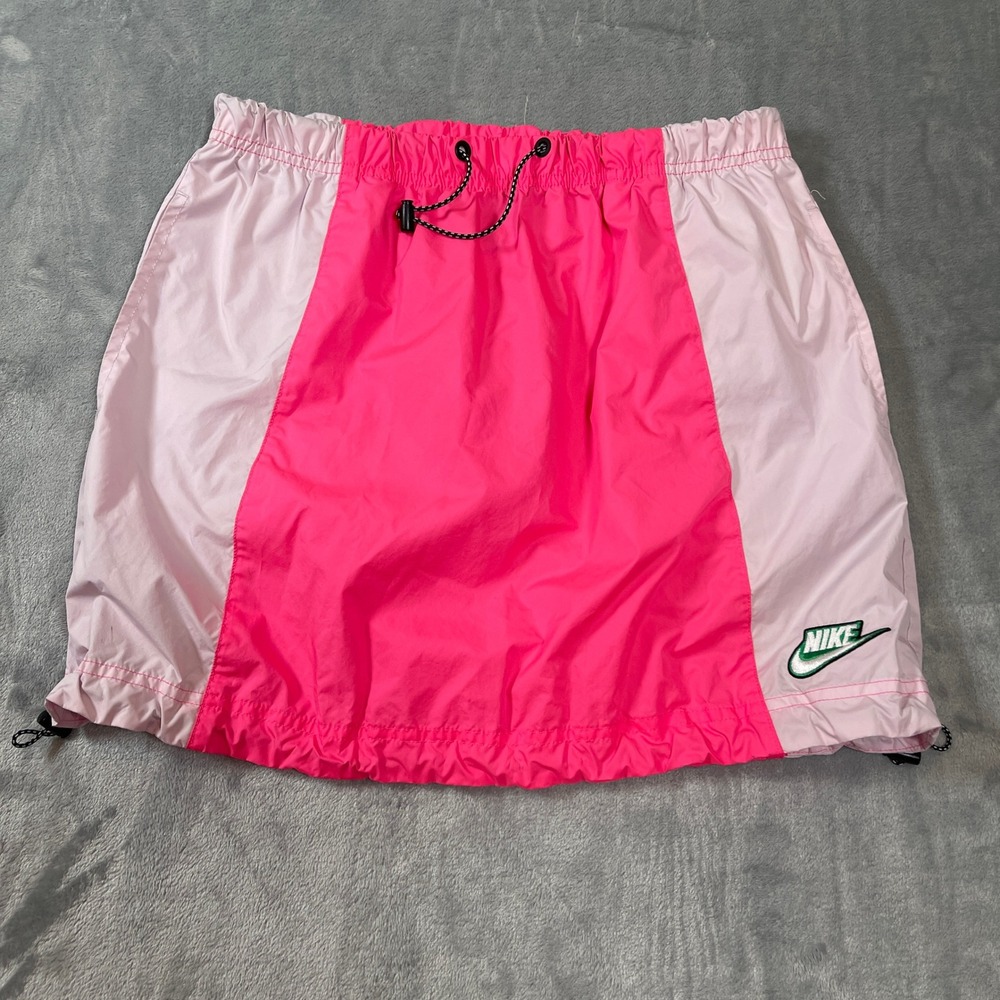 Nike Pink Colorblock Nylon Windrunner Skirt Adjustable Bungee Waist Small